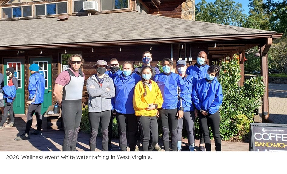 Residents participate at a 2020 wellness event white water rafting in West Virginia.