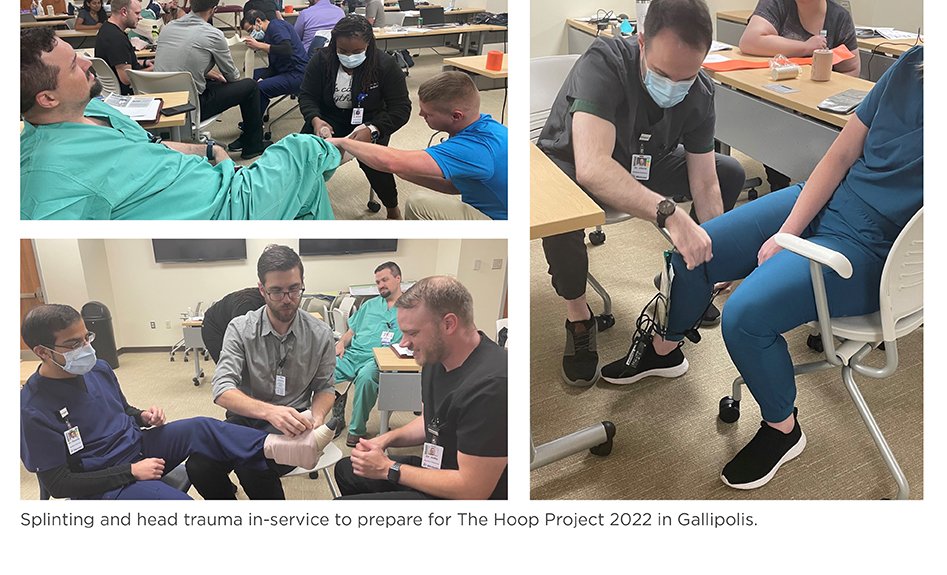 Residents participate in the splinting and head trauma in-service to prepare for The Hoop Project 2022 in Gallipolis.