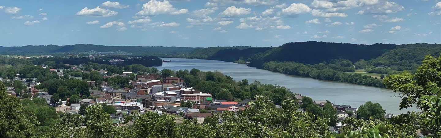 Aerial view of Gallipolis and the Ohio River