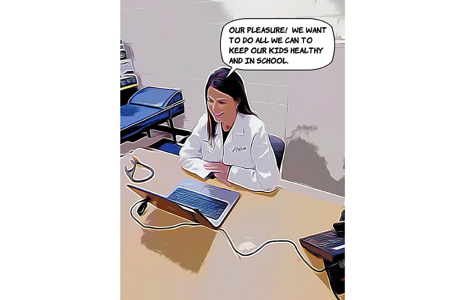 School-based medicine comic image: Nurse practitioner ending the visit